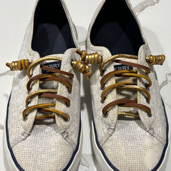 SPERRY | Women’s White Fashion Sneakers Gold Laces Shoes Size 8.5 - Picture 4 of 16